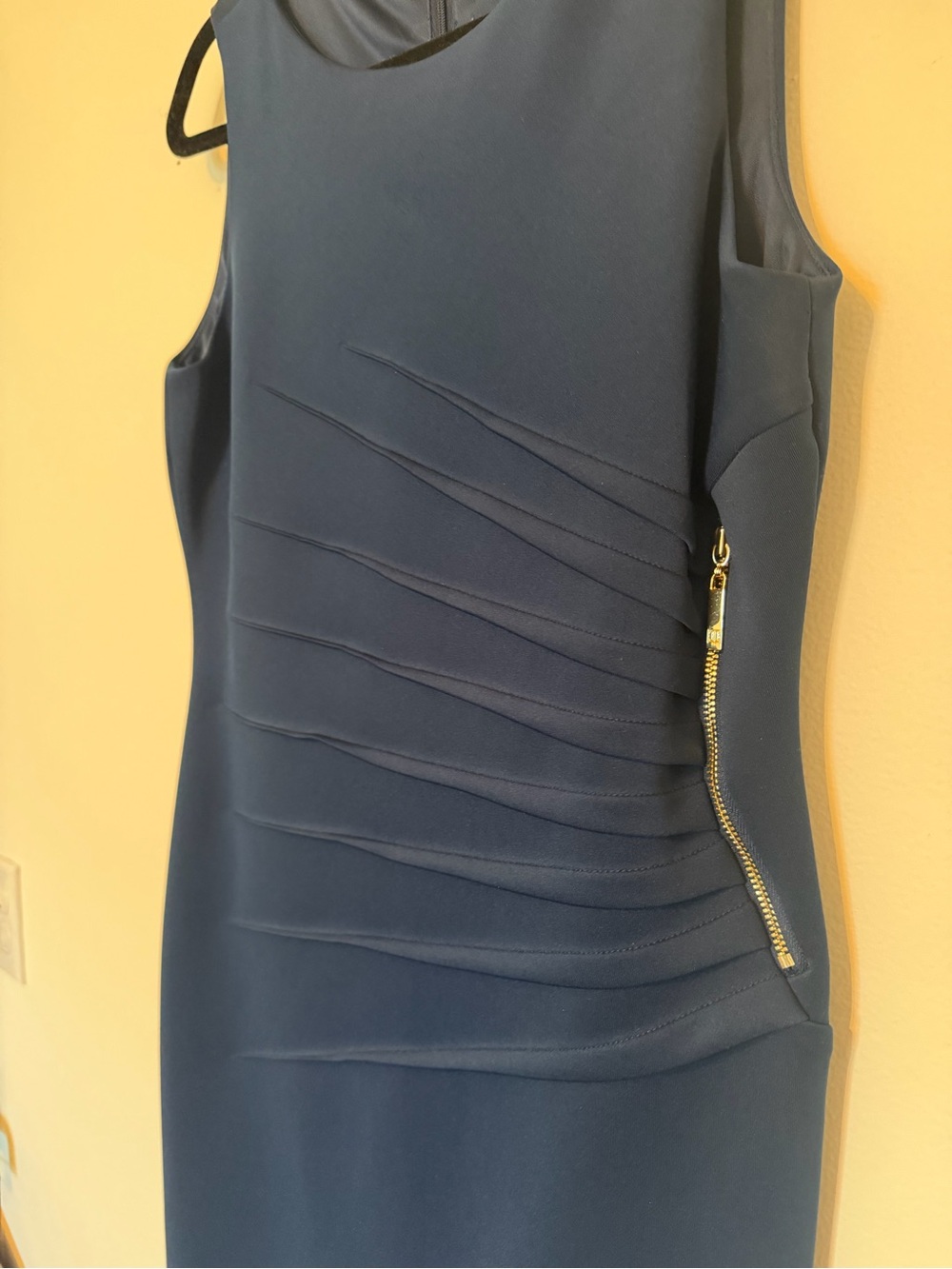 Ivanka Trump Navy Midi Sheath Dress with Gold Zip